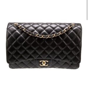 Authentic Chanel Black Quilted Leather Bag -classic maxi lambskin-original owner